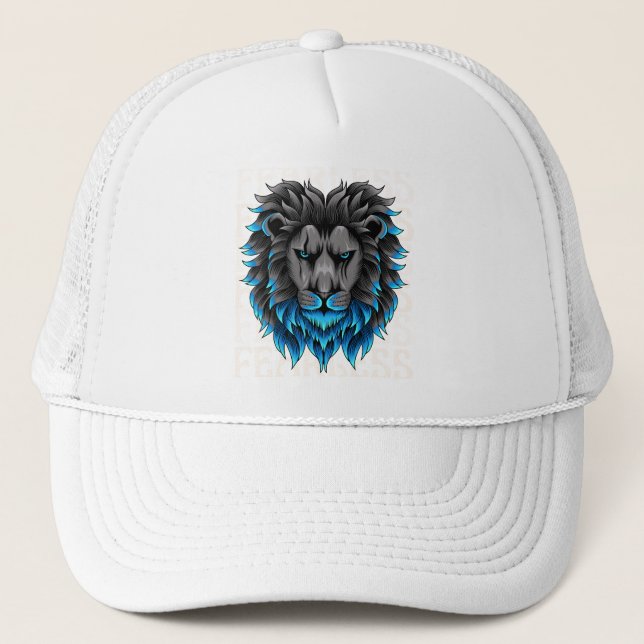 Fearless Lion Trucker Hat | Bold Blue King of the  (Front)