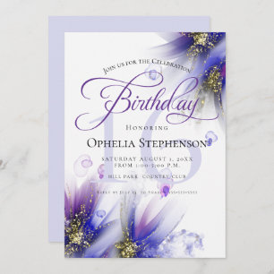 Fearless Navy Purple Abstract Floral Birthday Invitation