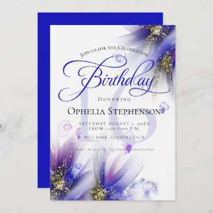 Fearless Navy Purple Abstract Floral Birthday  Invitation