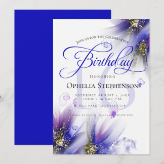 Fearless Navy Purple Abstract Floral Birthday Invitation