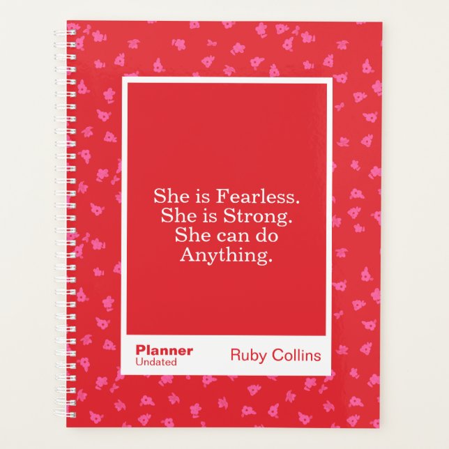 Fearless Red Floral Motivational Quote Planner (Front)