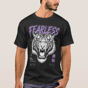 Fearless Roaring Tiger Cyber Streetwear Graphic T-Shirt