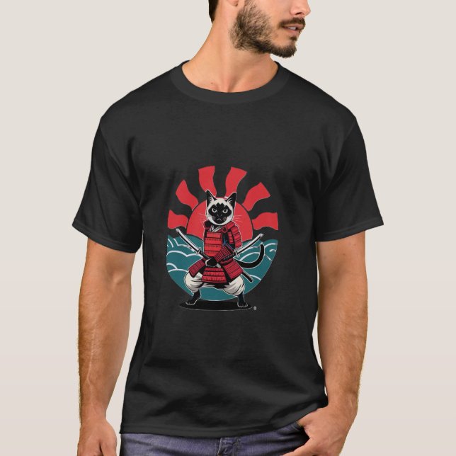 Fearless Samurai Cat With Katana T-Shirt (Front)