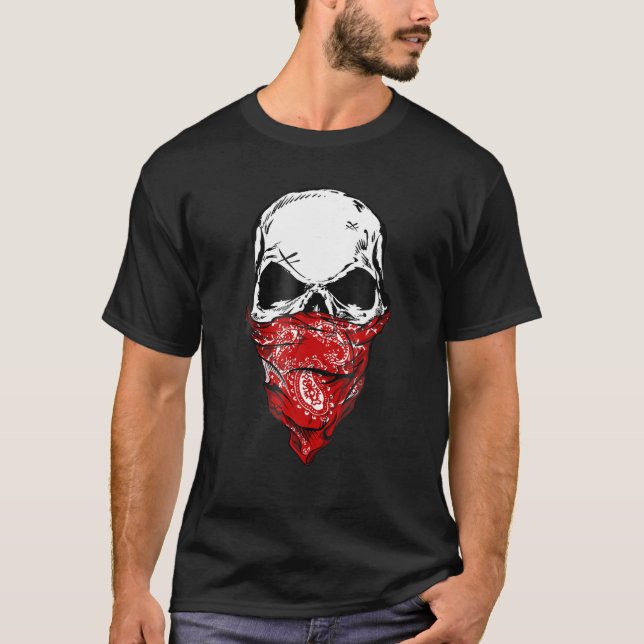 Fearless Skeleton Skull Head Red Bandanna Face Mas T-Shirt (Front)