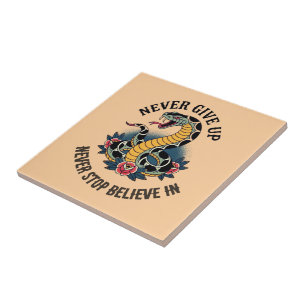 Fearless Spirit: Bold Snake and Roses Artwork Ceramic Tile
