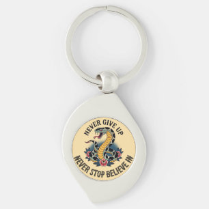 Fearless Spirit: Bold Snake and Roses Artwork Key Ring