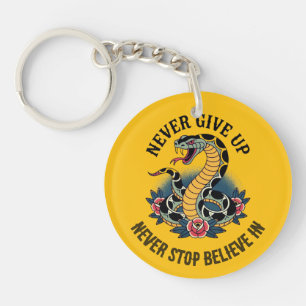 Fearless Spirit: Bold Snake and Roses Artwork Key Ring
