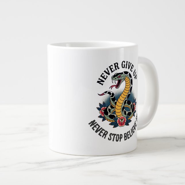 Fearless Spirit: Bold Snake and Roses Artwork Large Coffee Mug (Front Right)