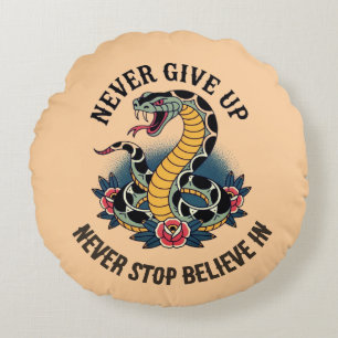 Fearless Spirit: Bold Snake and Roses Artwork Round Cushion