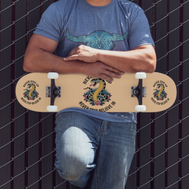 Fearless Spirit: Bold Snake and Roses Artwork Skateboard (Outdoor 3)