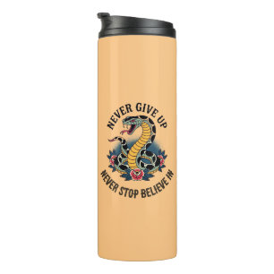 Fearless Spirit: Bold Snake and Roses Artwork Thermal Tumbler