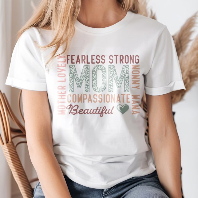 "Fearless Strong Mum" Retro Mother's Affirmations T-Shirt (Blond young woman wearing a "Fearless Strong Mom" Retro Mother's Affirmations T-Shirt.)