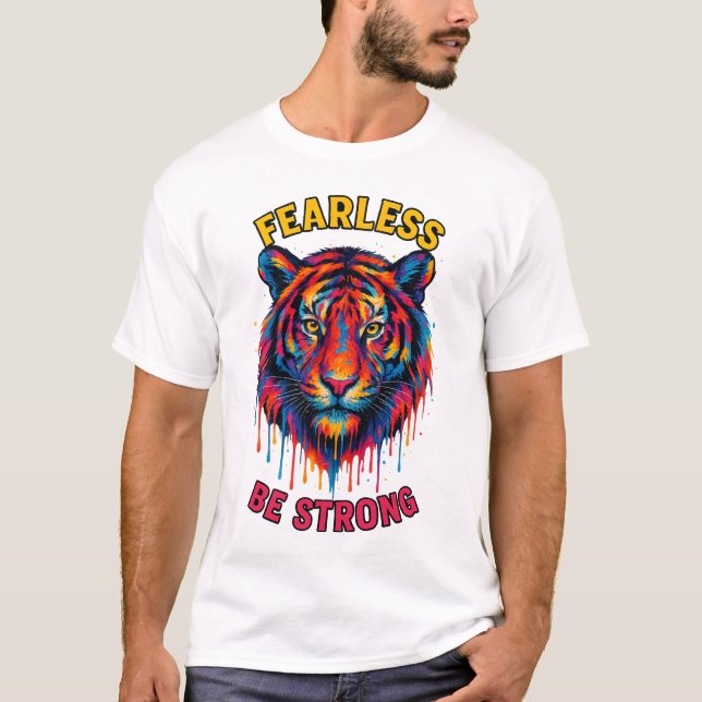 Fearless Tiger Head – Bold Colourful Paint T-Shirt (Front)