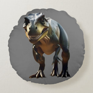 **"Fearsome Grin: The Smirking T-Rex"** Round Cushion