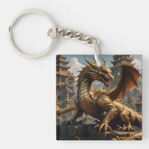 Fearsome Mighty Golden Dragon Key Ring