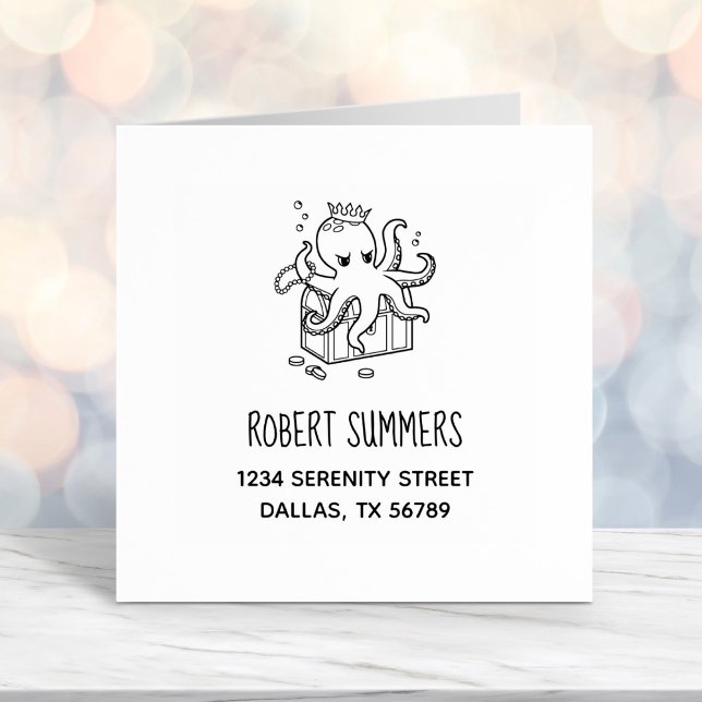 Fearsome Octopus Guarding Treasure Chest Address Self-inking Stamp (Creator Uploaded)