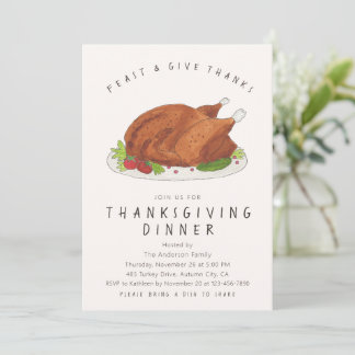 Feast & Give Thanks Roasted Turkey Thanksgiving Invitation