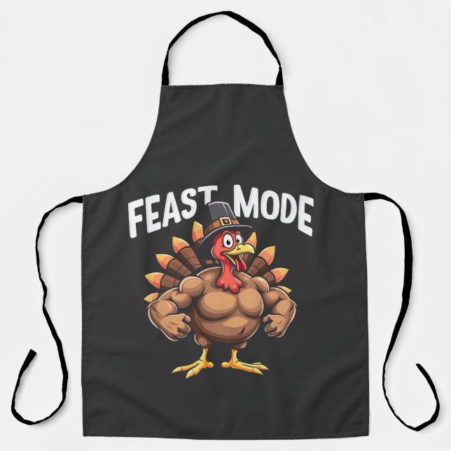 Feast mode Funny Thanksgiving Turkey Fitness Meal Apron (Front)