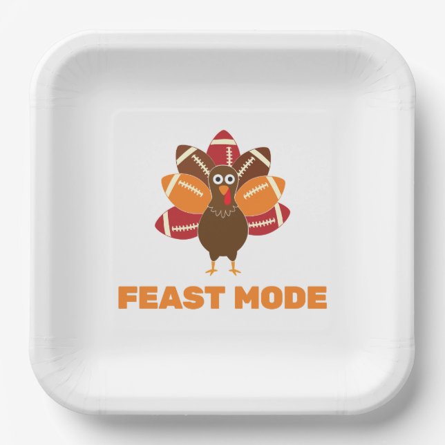 Feast Mode Thanksgiving and Football Paper Plate (Front)
