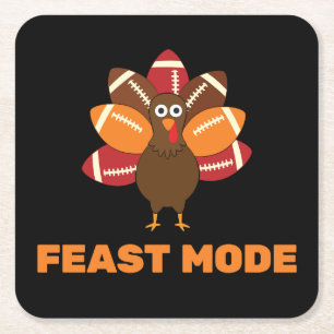 Feast Mode Thanksgiving and Football Square Paper Coaster