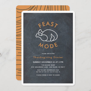 Feast Mode Turkey Chalkboard Thanksgiving Dinner Invitation