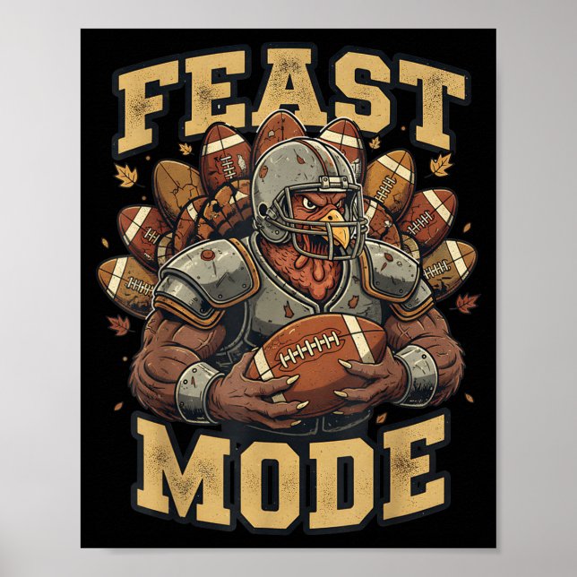 Feast Mode Turkey Football Thanksgiving Funny Vint Poster (Front)