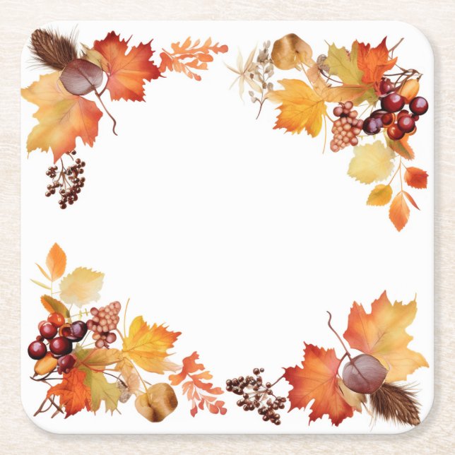 Feast of Colours: Wreath Harvest Square Paper Coaster (Front)