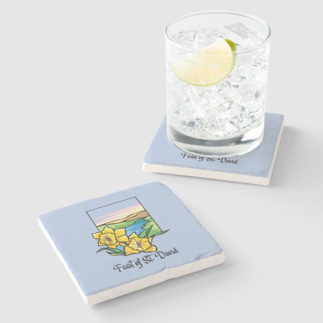 Feast of St. David Daffodils Stone Coaster (Side)
