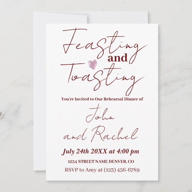 Feasting & Toasting Rehearsal Dinner Minimalist Invitation (Front)