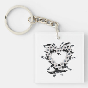 Feather and Black Pearl Heart Shape Key Ring