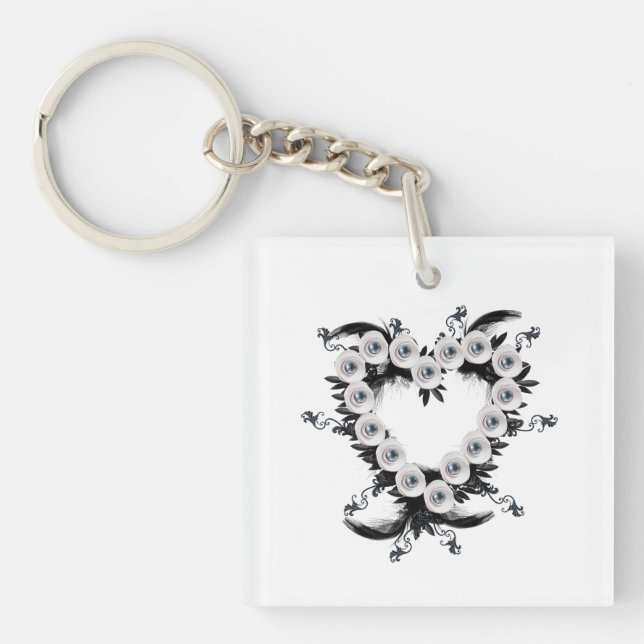 Feather and Black Pearl Heart Shape  Key Ring (Front)