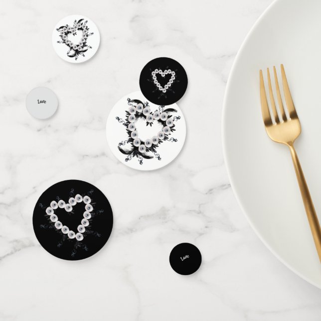 Feather and Black Pearl Heart Shape Table Confetti (Group)