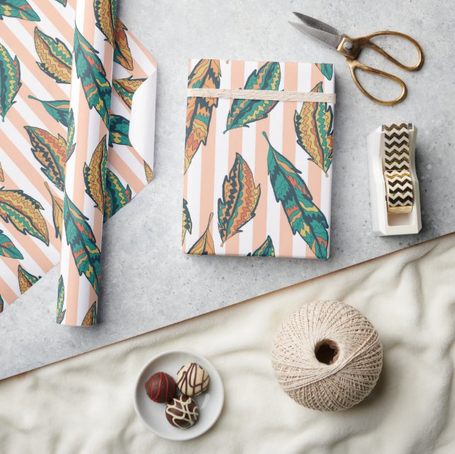 Feather and Pink Stripes Wrapping Paper (Crafts)