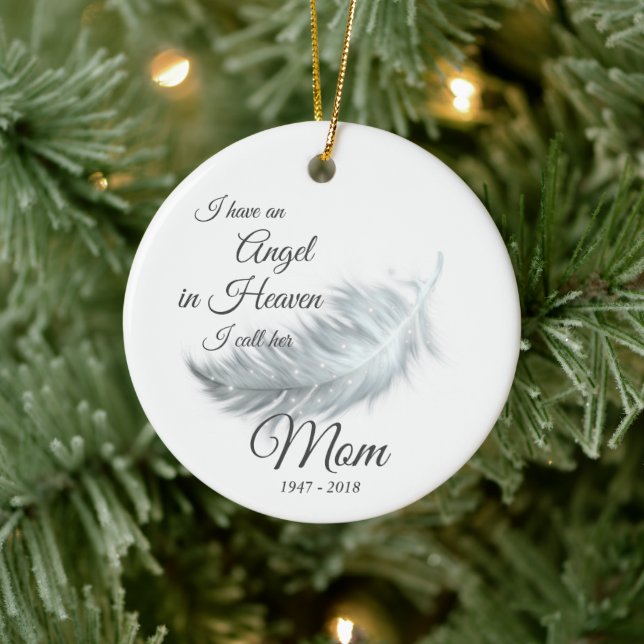  Feather Angel In Heaven Mum Memorial Christmas Ceramic Ornament (Tree)