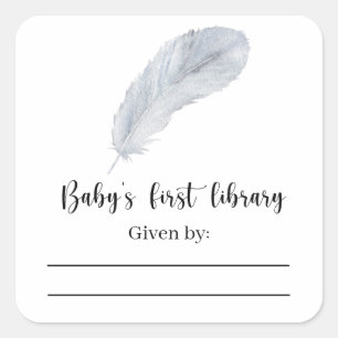 Feather - Baby Shower bookplate Square Sticker