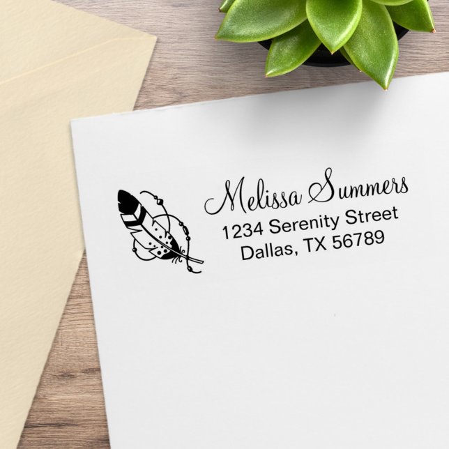 Feather Beads Tribal Boho Amulet Address Rubber Stamp (Creator Uploaded)