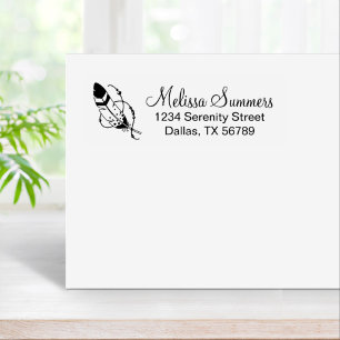 Feather Beads Tribal Boho Amulet Address Rubber Stamp