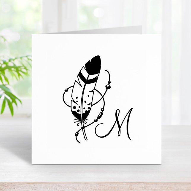 Feather Beads Tribal Boho Amulet Monogram Rubber Stamp (Creator Uploaded)
