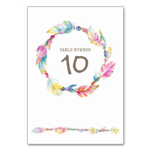 Feather beads wreath watercolor art table numbers