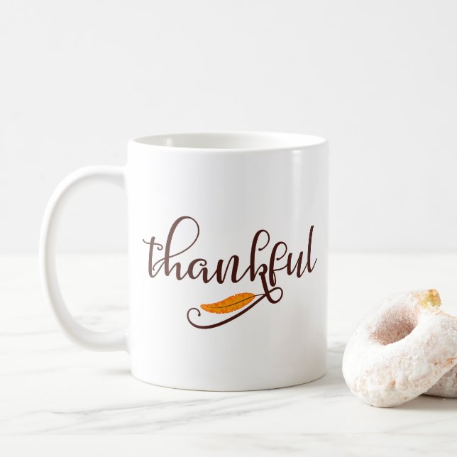 Feather Boho Native Thankful Typography Coffee Mug (With Donut)