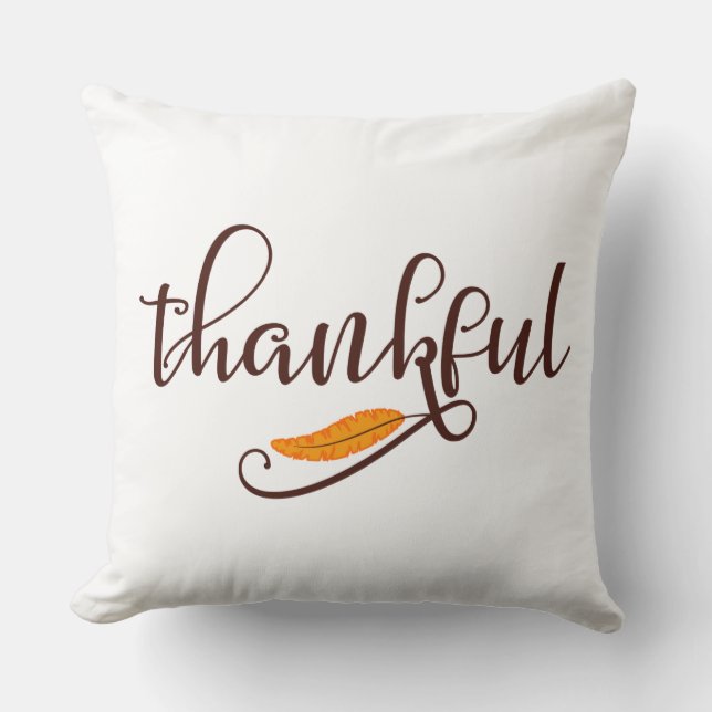 Feather Boho Native Thankful Typography Cushion (Front)