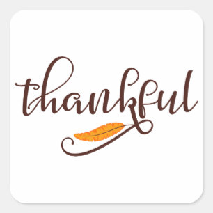 Feather Boho Native Thankful Typography Square Sticker