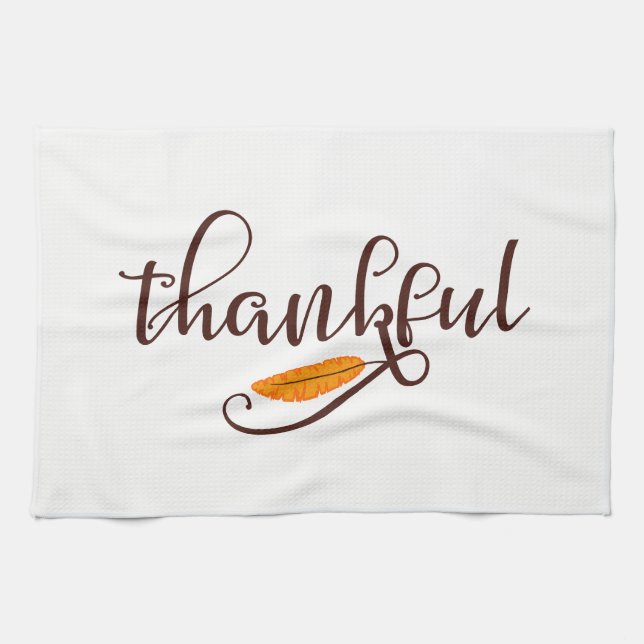 Feather Boho Native Thankful Typography Tea Towel (Horizontal)