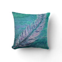 Feather Boho Teal and Purple Throw Pillow