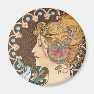 Feather by Alphonse Mucha - Vintage Art Nouveau Magnet