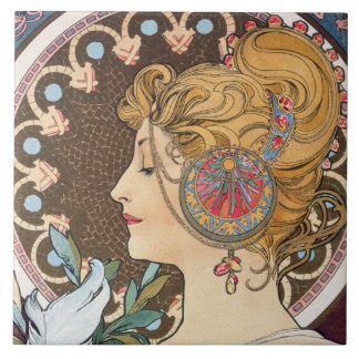 Feather by Alphonse Mucha - Vintage Art Nouveau Tile