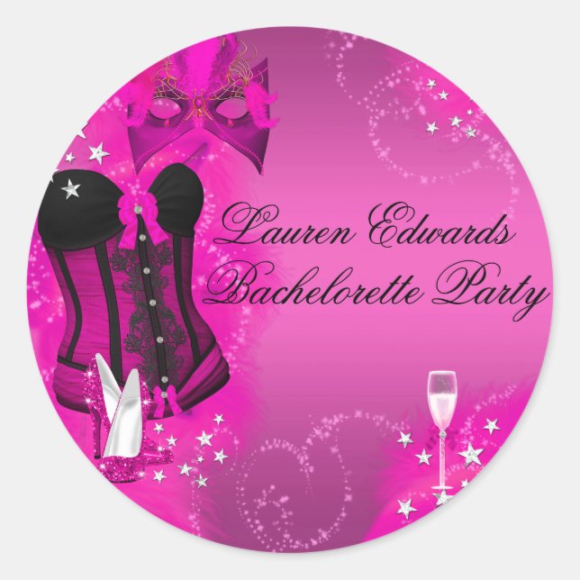 Feather Corset Pink Bachelorette Party Sticker (Front)