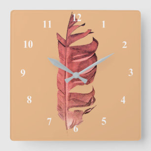 Feather drawing fine art original illustration square wall clock