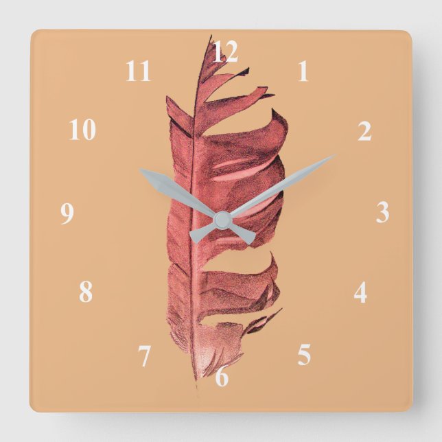 Feather drawing fine art original illustration square wall clock (Front)