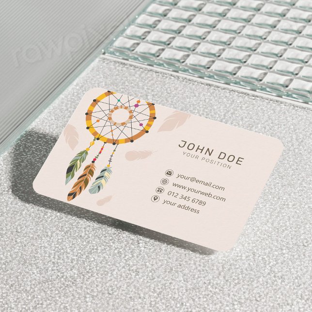 Feather Dream Catcher Native QR Code Monogram Business Card (Creator Uploaded)
